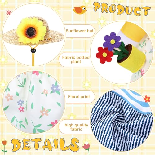 2 Set Porch Goose Outfit Spring Gardener Goose Clothes with Small Flower Pot for 23" Cement Outdoor Patio Yard Decor (Sunflower) - style: Sunflower