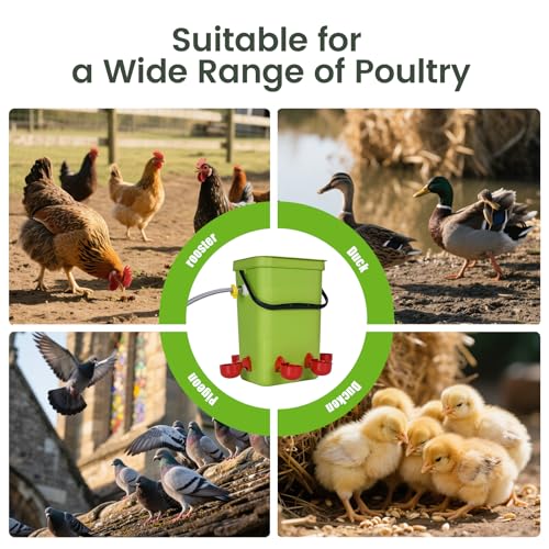 3.2 Gallon Chicken Waterer Hanging Auto Poultry Waterer with Float Valve | Automatic Chicken Watering System with Hose (One End 3/4") Poultry Waterer Dispenser for Quail Duck Goose Turkeys