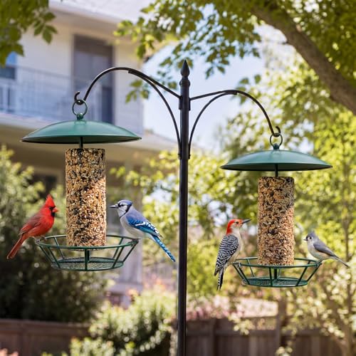 2 Pcs Cylinder Bird Feeder Outdoor Seed Cake Feeder Metal Suet Cake Holder Backyard Wild Birdfeeding Bird Feeders for Outdoors Garden (Dark Green) - color: Dark Green
