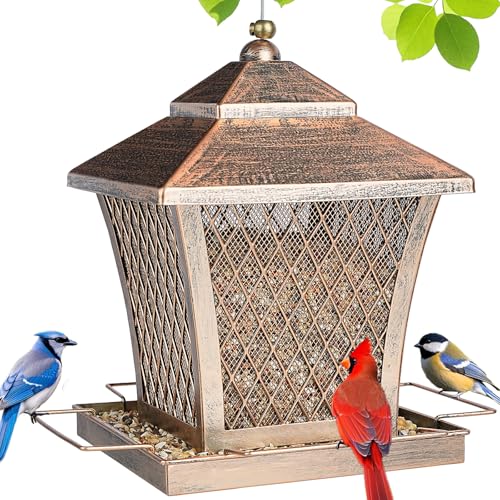 Bird Feeder Outdoors Hanging, 4 lbs Large Capacity Metal Wild Bird Feeders | Vintage Bronze Finish Rust-Resistant Birdfeeder for Garden Yard Balcony Decor, Easy Fill, Thickened