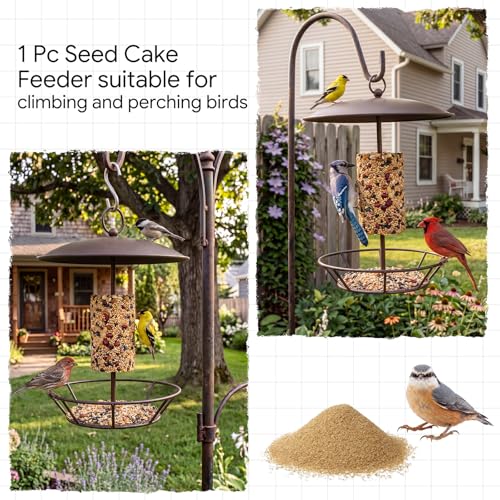 Bird Seed Cylinder Holder Wild Bird Feeder for Suet Cakes,Brown | Hanging Hanger with Roof, Metal Mesh Holds Round Suet Cakes, Attracts Backyard Wildlife to Garden Outdoor Feeding Station - color: Brown