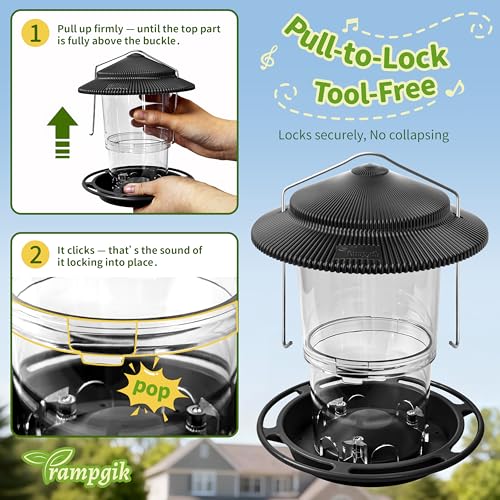 Outdoor Bird Feeder, Retractable Bird Feeder Hanging, Metal Hanger, Rainproof & Leak-Proof, Black, Pack of 1 - color: Black, Retractable Hanging, Pack of 1
