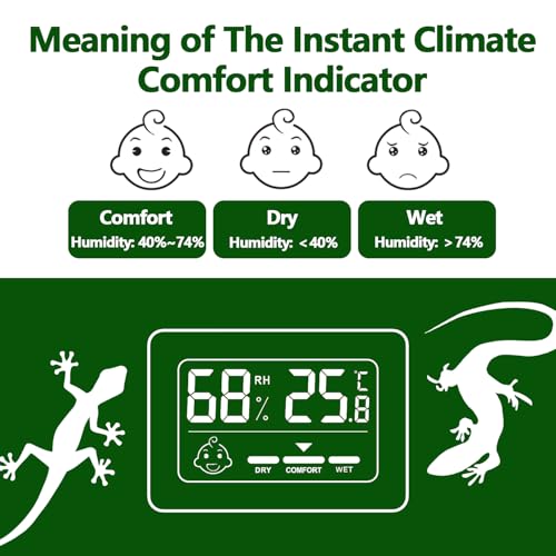 Reptile Thermometer Hygrometer with Climate Comfort Indicator, Fast Accurate LCD Digital Temperature & Humidity Monitor for Terrarium, Bearded Dragon, Gecko, Snake Tank - size: KD40-White