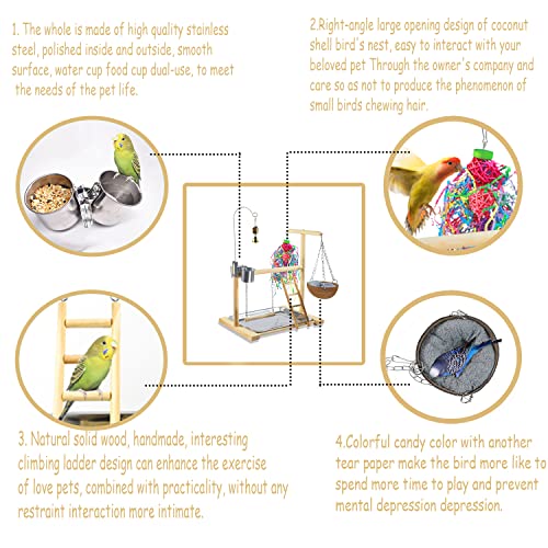 Bird Stand Fun Straw Bell Toys,Parrot Wooden Platform Stand with Perch Ladder, Swing, Bell & Feeder - color: G-500