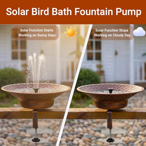12.6" Deck Mounted Bird Bath for Outside, Metal Solar Powered Bird Bath | Bird Bath Fountain with Heavy Duty Railing Clamp for Balcony Fence, Detachable Deck Bird Bath for Garden - color: Bronze