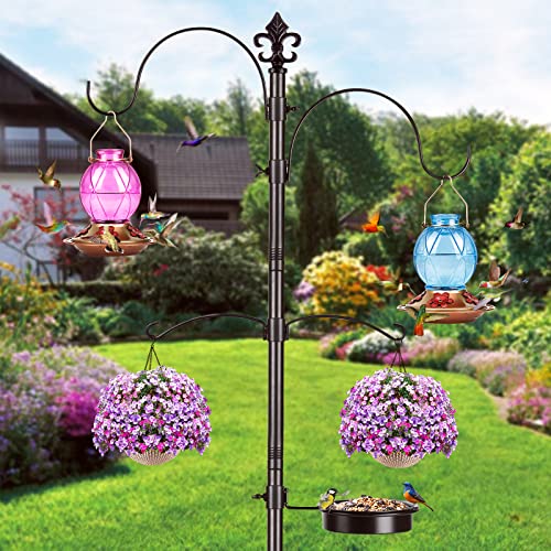 Hummingbird Feeders for Outdoors Hanging, Glass Hummingbird Feeder, Wild Bird Feeder with Five Feeding Ports, 20 Ounces, 2 Pack, Purple and Blue, Birthday Gifts for Women Men, Gifts for Mom Dad