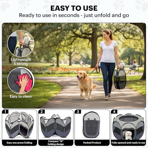 LAFYETTE - USA Based, Dog Cat Playpen, Puppy Kitten Pet Playpen Indoor Outdoor, Portable Pop Up Dog Kennel Tent Crate Cage for Dog Cat Rabbits, Foldable Pet Enclosure, Removable Top Cover, 36" x 16" - size: Large (36"L x 16"H)