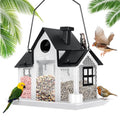Solar Bird Feeders House for Outside Hanging, Metal Wild Bird Feeder for Outdoors Large Capacity Cardinal Birdfeeder Birdhouses Metal Bird Feeding Station White - color: white