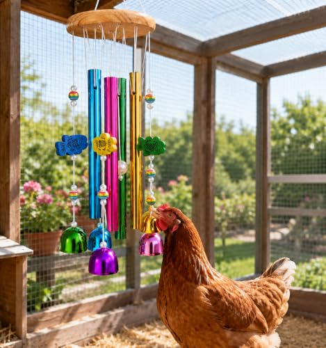 Chicken Toys for Coop, Chicken Wind Chime Enrichment Toys, Hanging Chick Peck Toy with Colorful Bells, Home Garden Musical Coop Accessories, Coops Toy for Hens Chicks Poultry Birds Parrots - style: A