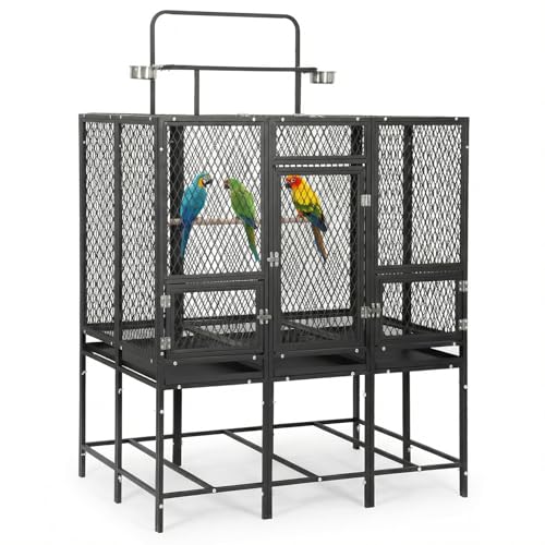 44" Carbon Steel Bird Flight Cage Detachable Playtop Indoor Outdoor | Heavy Duty Carbon Steel Flight Cage for Cockatiels, Parakeets, Conures & Lovebirds (Indoor & Outdoor Use) - color: black