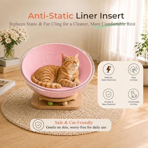 Cotton Rope Cat Bed Mat for Space Capsule, 11.8" Breathable Round Nest Liner, All-Season Warm & Cooling Pet Pad, Washable Scratch-Resistant Bedding for Cat Tree & Clear Bowl (Pink) - color: Pink, size: Small