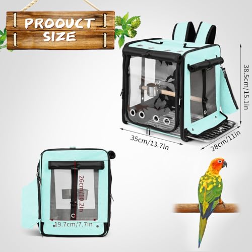 Bird Carrier with Seat Belt for Car Travel, Bird Backpack Carrier with Indestructible Stainless Steel Mesh, Large Bird Carrier Travel Cage, Green - color: Green, size: 13.5"L x 10.0"W x 15.5"H