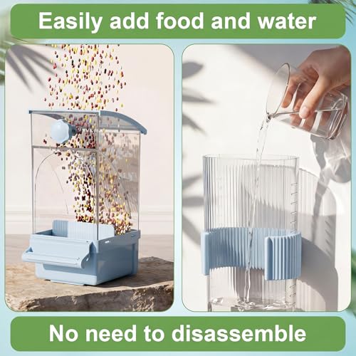 Novabright No Mess Bird Feeder Water Dispenser Set, Automatic Transparent Bird Food Container and 12 oz Automatic Water Feeder for Small Birds Parrot, Cockatoo, Canary, Cage, Lovebird, Budgies(Blue) - color: Blue