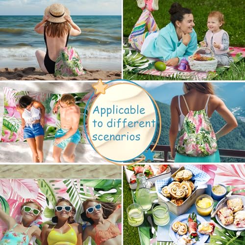 2 In1 Beach Towel Backpack - Tropical Leaves Beach Blanket Convertible Towel for Travel Picnic - color: Tropical Leaves Multi