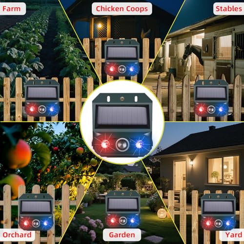 4 Packs Solar Nocturnal Animal Repeller,Ultrasonic Coyote Deterrent Outdoor for Yard Farm,Predator Lights with Red&Blue for Bird,Effective Deer Repellent Outdoor for Chicken Coop