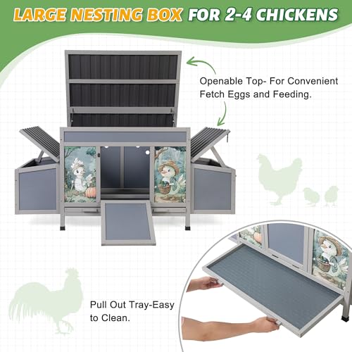 COZIWOW Chicken Coop with Nesting Boxes & Perches 59'' Large Poultry Hutch | 4 Openable Doors, Fresh Air Ventilation, Weatherproof Wooden Hen House with Pull-Out Tray, Cage for Chickens, Ducks & Rabbits