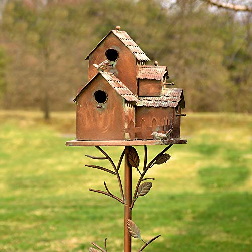 Large Copper Colored Multi-Birdhouse Stakes, Room for 4 Bird Families in Each (Rectangular Houses with Classic Roofs) - style: Rectangular Houses with Classic Roofs