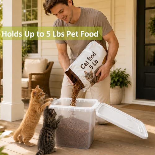 5-10 Lbs Airtight Cat Dog Food Storage Container, 8QT Compact Pet Food Bin | Plastic Food Container with Buckle-Lock Lid & Scoop for Dog, Cat, Bird Seed, Pet Food, Chicken, Dry Food, Rice, Cereal, Flour - color: Bright White