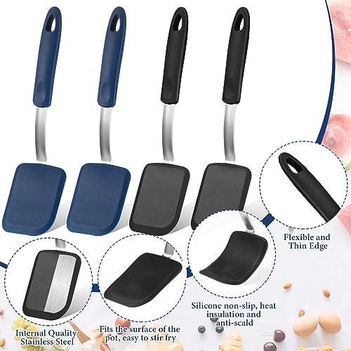 Gejoy 4 Pcs Silicone Cookie Spatula Turner Mini Brownie Spatula Flexible Silicone Spatulas Nonstick Cookware Heat Resistant No Scratch Flipper Baking Utensils for Egg Pancake(Blue, Gray) - color: Blue, Gray
