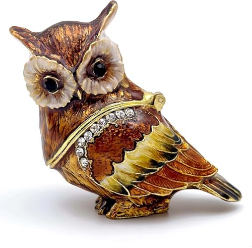 Luxury Owl Brid Hinged Trinket Box with Crystals Collectible Animal Jewelry Box for Rings Earrings,Owl Figurine Home Decor Gifts for Women | enameled,ring earring organizers stroage,bird figurine decor for women - color: B-owl