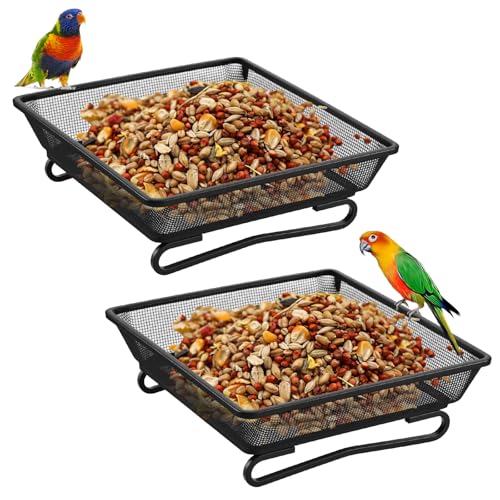 2 PCS Metal Ground Bird Feeder Tray, Platform Feeders with Drainage Holes, Outdoor Wild Bird and Squirrel Feeders for Garden, Patio, Backyard, 6.9x6.9x2.4 Inch