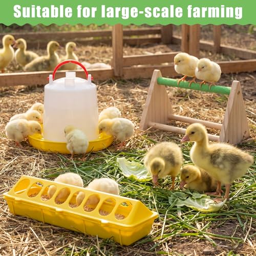 14 Pcs Chick Feeder and Waterer Kit with Wooden Perch Baby Poultry Starter Set 1.5 L Feeding Dispenser for Small Poultry Ducks Quail Pigeon Coop and Brooder (Yellow) - color: Yellow