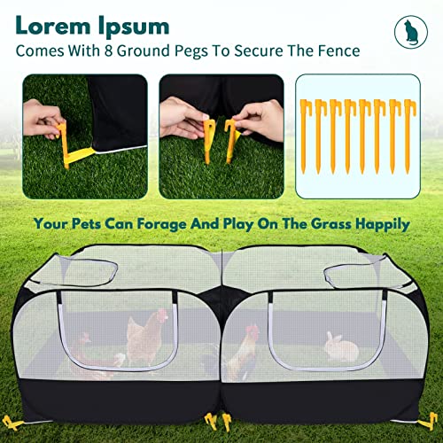 Small Animals Playpen,Pet Cage Tent Large Chicken Run Coop with Detachable Bottom Breathable Transparent Mesh Walls, Foldable Pet Enclosure for Puppy Kitten Rabbits Indoor Outdoor Playpen - color: Black with Detachable Bottom