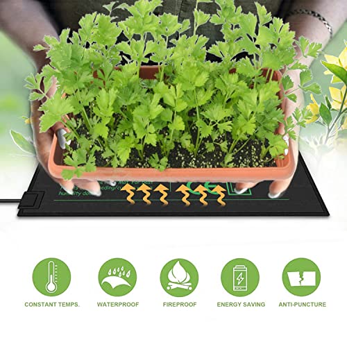 Seedling Heat Mat with Thermostat 40-108 Degrees Fahrenheit Warming Pad, Warm Hydroponic Heating Pad with Controller for Germination, 10" x 20.75" UL & MET-Certified | MET-Certified, Waterproof, Warm Hydroponic Heating Pad, For Reptile, Germination, Green