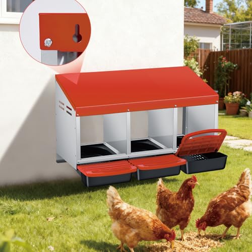 Chicken Nesting Boxes with Cleanable Pull-Out Trays, 3-Hole Wall Mount Roll Away Nest for Easy Cleaning & Egg Collection - size: 3 holes