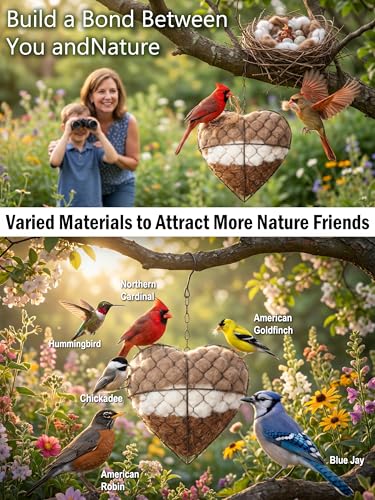 Star Shaped Handmade Alpaca Fiber Bird Nesting Holder, Refillable Natural Nesting Material for Wild Birds, Hummingbirds & Chickadees, Outdoor Garden Tree Decor, Gift for Bird & Nature Lovers - color: heart