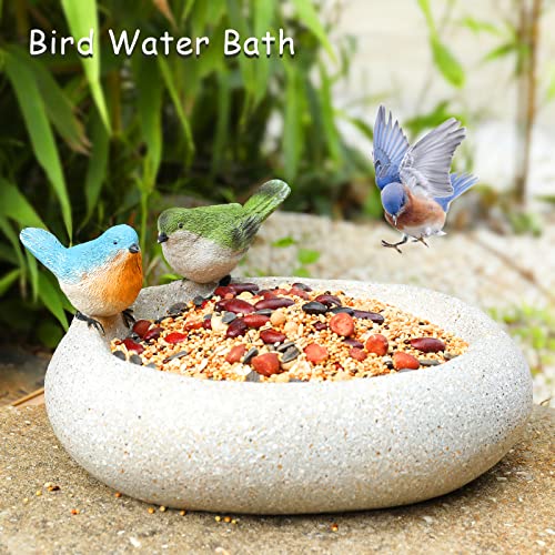 Bird Bath for Outdoors, Resin Garden Round Birdbath Bowl Yard Decor | Antique Bird Water Bowl, Tabletop Vintage Round Bird Baths and Bird Feeder that Attracts Birds for Outside Yard Table Decor - color: White-1