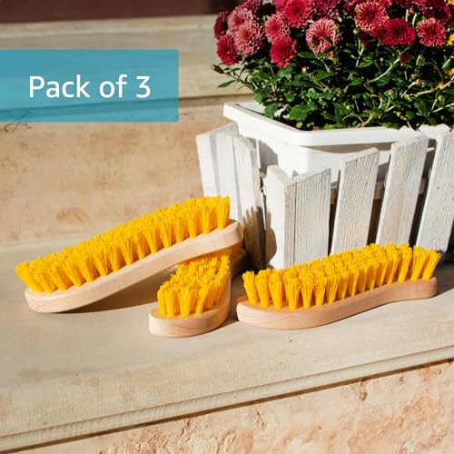 Pack of 3 - Hard Bristle Scrub Brush - Stiff Brush for Cleaning, Heavy Duty Utility Hand Brush Set for Indoor and Outdoor, Nylon Scrubbing Brush - size: 7.87" Pack of 3