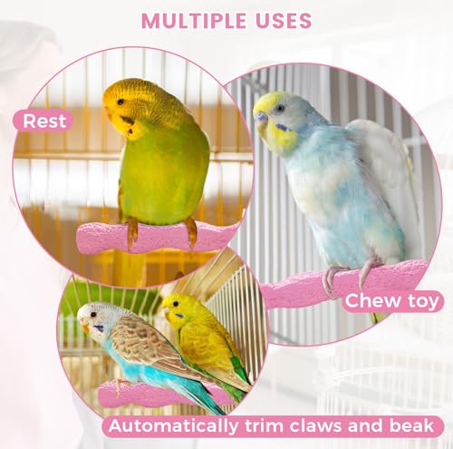 2pcs Bird Beak Grinding Stone, Anti-Slip Parakeet Nail Trimming Stick Resin, Bird Parrot Cage Perch Stand Platform Foot, Claws Trimmer Chewing Toys for Budgies, Parakeets, Cockatiels, Conures - color: Pink