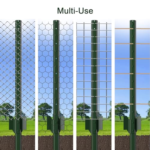 Amagabeli Heavy Duty Metal Fence Posts 4 Feet 10 Pack No Dig Garden U Post Stakes for Wire Fence Temporary Fencing Electric Fence Wire Safety Fence Mesh Fence Garden Fencing T Post for Yard Green - size: 4 Feet Post