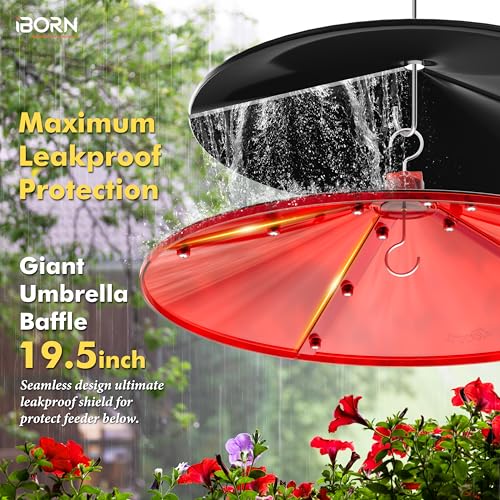 iBorn 19.5-inch Hummingbird Feeders Baffle, Weather Guard, Hanging Bird Feeders Protect, Red, Pack of 1 - color: Red, size: Pack Of 1