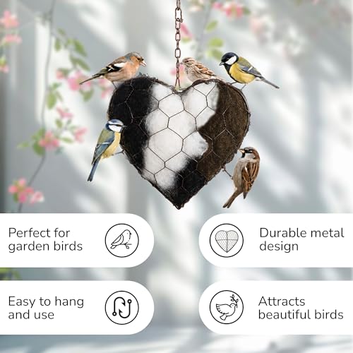 Handmade Alpaca Fiber Nesting Heart – Soft Natural Holder for Wild Birds, Garden Trees, Winter Shelter & Bird Lover Gift