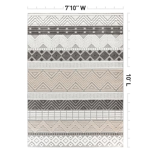 Rugshop Marbella Indoor/Outdoor Contemporary Boho Area Rug Gray 7'10" x 10' | Easy Cleaning, Non-Shedding, Rectangular, Size 7'10" x 10', Patio, Deck, Porch, Balcony, Backyard, Garden, Poolside, Sunroom - color: Grey, size: 7'10" x 10' (Rectangular)