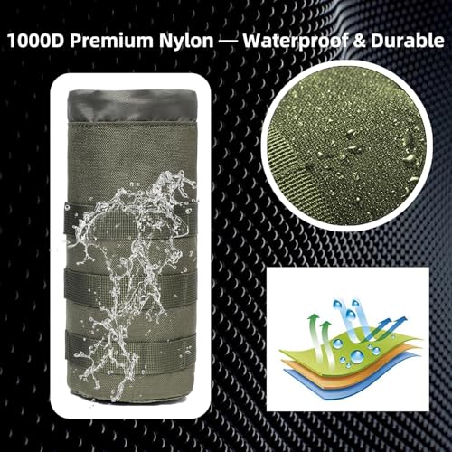 Tactical Water Bottle Pouch, Anti-Swing, MOLLE Belt Loop, 18-25oz | 3-Way Attach: MOLLE, Belt & D-Ring | 1000D Nylon | Mesh Drain Bottom | For Hiking, Hunting, Camping - color: Green