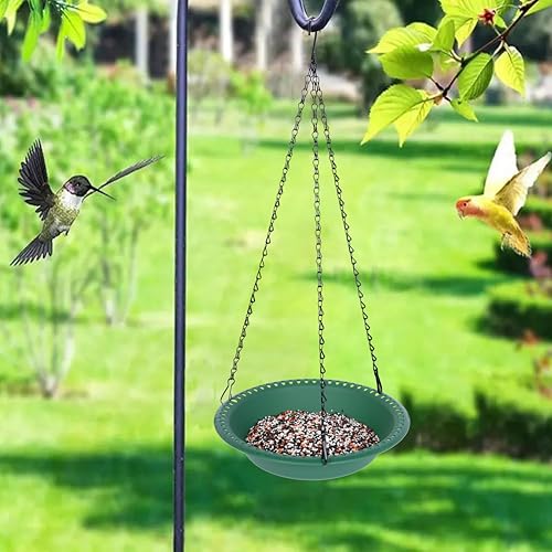 Hanging Bird Feeder Tray with Drainage Holes for Outside, Rugged Recycled Plastic Wild Bird Feeding Station (10 inch, Green) - color: Green, size: 10 inch