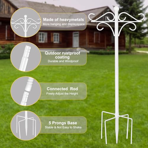 TORASO Double Shepherds Hooks for Outdoor,76.2" High Bird Feeder Pole,White | Hummingbird Feeder Stand, Suitable for Wedding/Hanging Garden/Flower Basket/Lantern/Bird Nests - color: White