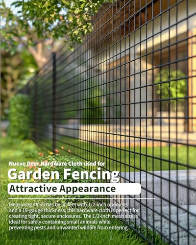 Hardware Cloth Black 1/2 inch Mesh 60'' x 100' 19-Gauge | Black Vinyl Coated Chicken Wire Mesh Roll, Welded Wire Fencing, Chicken Wire Fencing, Garden Fencing, Vegetable Garden - size: 1/2inch 60''x100'