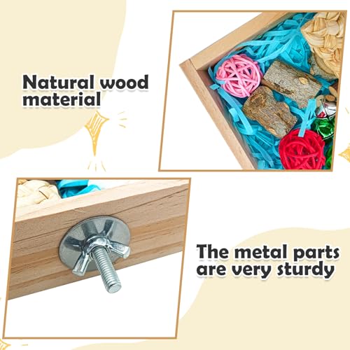BNOSDM Bird Foraging Toys Box Colorful Parrot Foraging and Shredding Toy Boxes Natural Bird Toy Wooden Birds Chewing Toys for Parakeet, Conure, Cockatiel, Budgies, Lovebirds (Large) - size: 11.8x 5.9x 1.57in