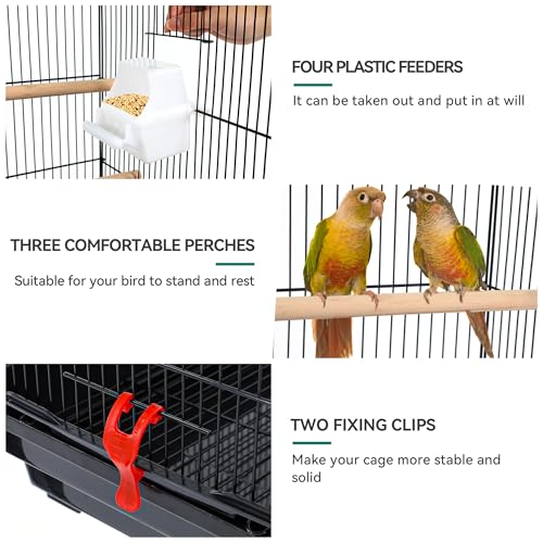 YITAHOME 62 inch Metal Bird Cage, Large Parakeet Cages | Bird Cage for Parrot, Cockatiel, Lovebird, Pigeon with Roof Top, Rolling Stand and Hanging Accessories - color: Black