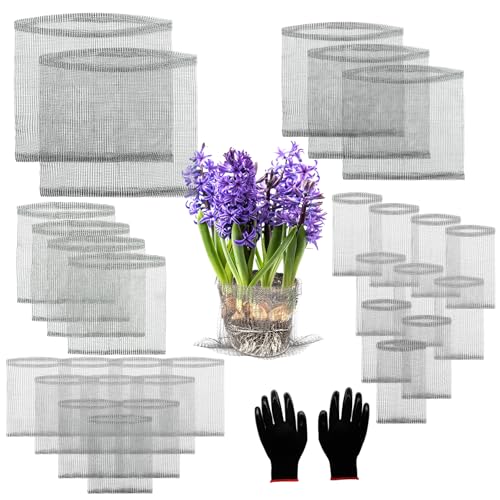 30 Pcs Root Guard Gopher Proof Stainless Wire Steel Baskets, 1 Gallon 3 Gallon 5 Gallon 10 Gallon Gophers Moles Voles Mesh Baskets Protect Plant Roots Tubers Trees Flowers Crops（Mix Size） | Mix 4 Sizes Mesh Cage with Gloves Root Protection for Gophers Mol