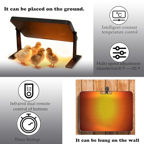 Chicken coop Heater,with Adjustable Temperature Remote Control and Timer,Adjustable Height and Angle Chicken Heater,86-185 Control Temp+12 Hour Timer,Ideal for Chicken Coops Poultry Heating,16"x12" - color: Black