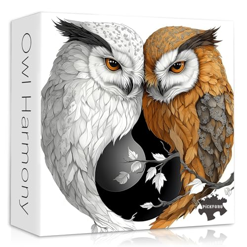 Yin Yang Owl Jigsaw Puzzle 1000 Pieces for Adults,Unique Bird Jigsaw Puzzle Features Dual Owl Balance, Black and White Animal Puzzle,Impossible Owl Home Wall Decor - style: PT-1018-Round Yin Yang Owl Puzzle