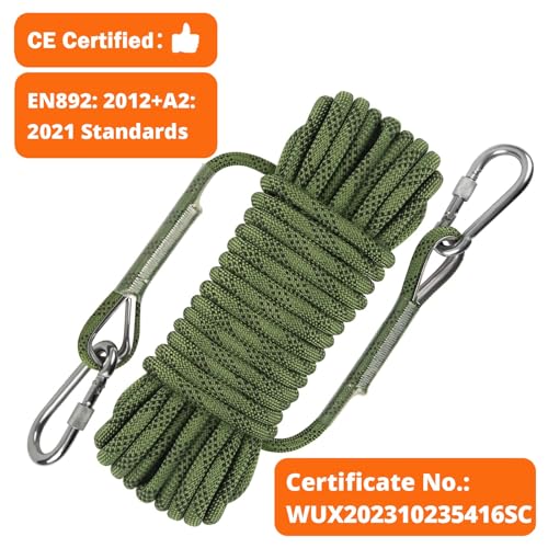 AOLEBA 10.5 mm Static Climbing Rope 10M(32ft) 20M(64ft) 30M(96ft) 50M(160ft) 70M(230ft) Outdoor Rock Climbing Rope, Escape Rope Ice Climbing Equipment Fire Rescue Parachute Rope - color: Army Green, size: 32ft