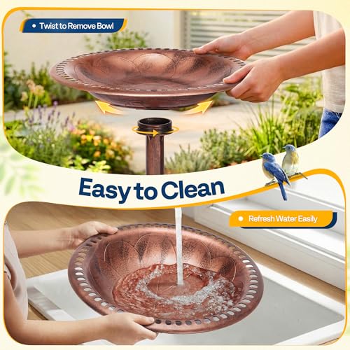 VIVOHOME Bird Bath for Outside, Polyresin, Pedestal, Antique Bronze | Weather-Resistant, 20-Inch Bowl, 28-Inch Height, for Outdoor/Garden, Bird-Friendly, Easy to Clean - color: Antique Bronze
