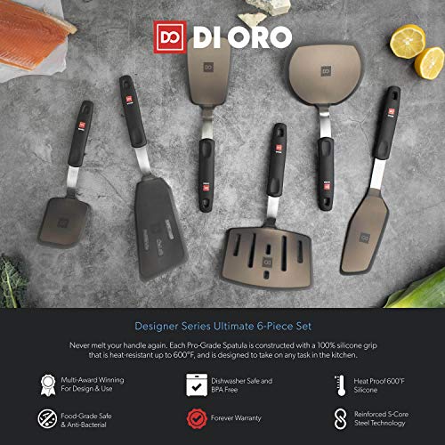 DI ORO Silicone Turner Spatula Set - 600F Heat Resistant, 6-Pc Black | Flexible flippers for eggs, pancakes, and crepes; Won't scratch nonstick pots and pans; BPA-free and dishwasher safe - size: Ultimate Set