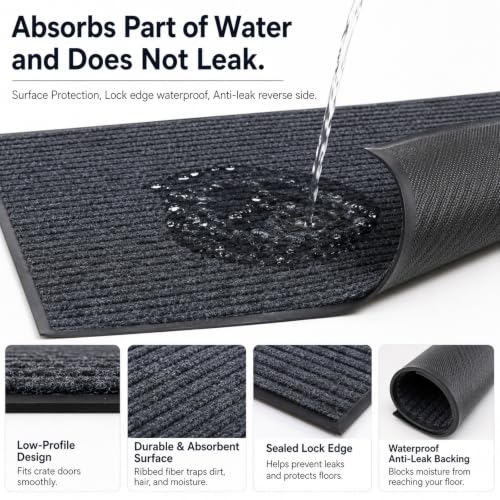 23.6" X 47.2" Mat for Under Dog Crate, Waterproof Dog Crate Mat | Non-Slip Kennel Mat, Under Crate Floor Protector, Absorbs Urine, Reusable, Rubber Dog Mat, Dog Playpen Mat - size: 23.6"L x 47.2"W
